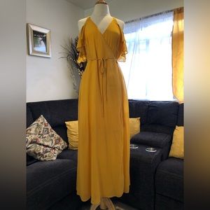 nice long mustard-yellow wrap dress size L